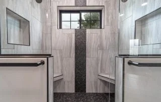 custom walk-in shower with two shower heads